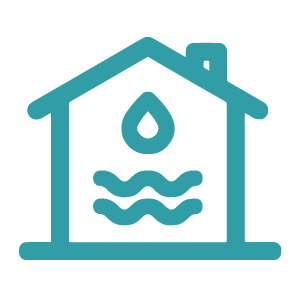 House With Water Drop Icon And Flood Waves