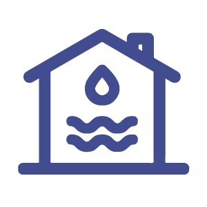 House With Water Drop Icon And Flood Waves